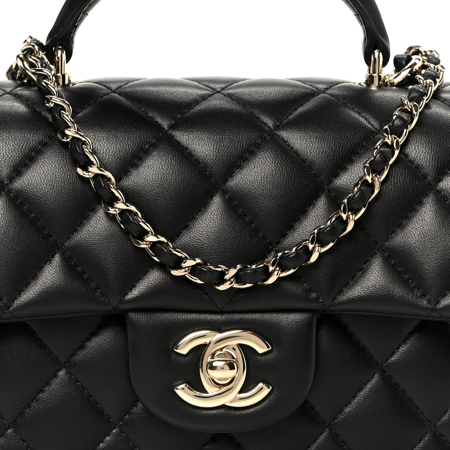 Lambskin Quilted Mini Top Handle Rectangular Flap Black