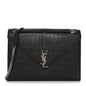 Calfskin Crocodile Embossed Large Monogram Satchel Dark Brown