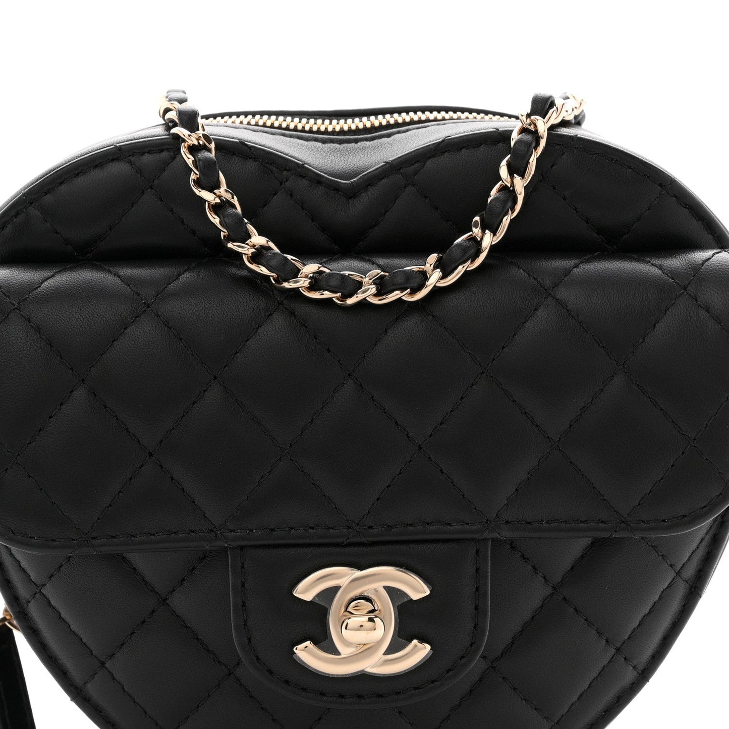 Lambskin Quilted CC In Love Heart Bag Black