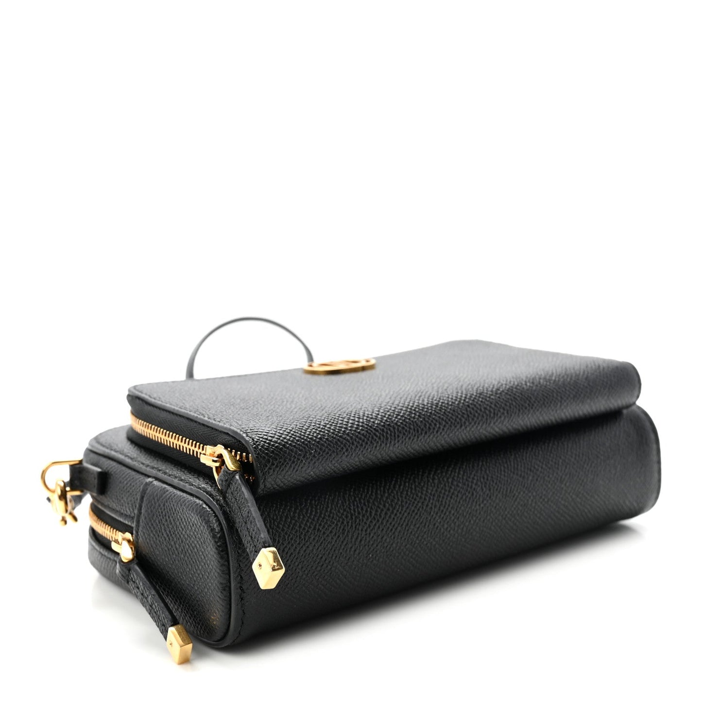 Grained Calfskin Caro Double Pouch Black