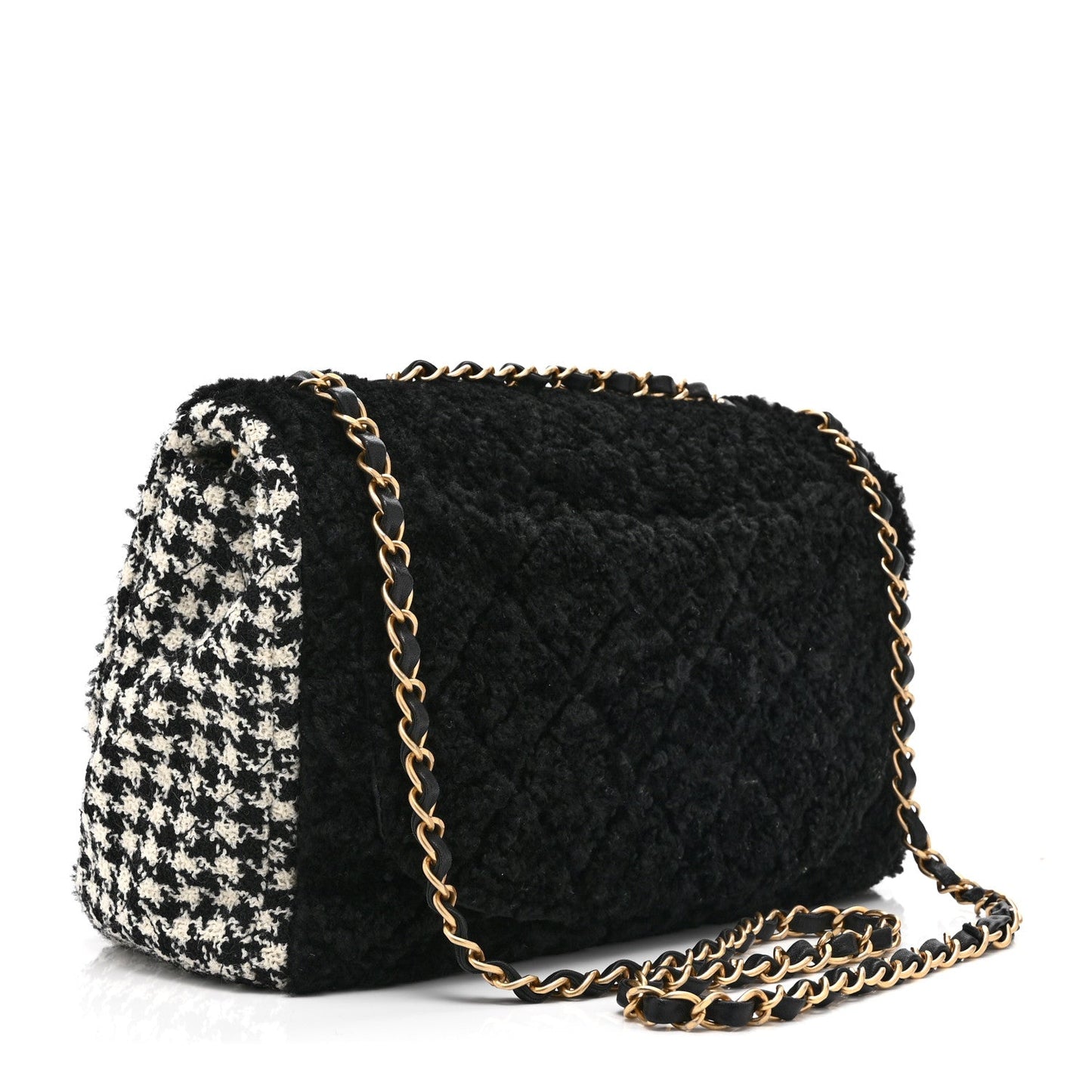 Shearling Tweed Jumbo Single Flap Black White