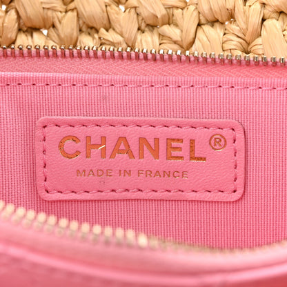 Raffia Chain Venice Beach Flap Bag Beige Pink