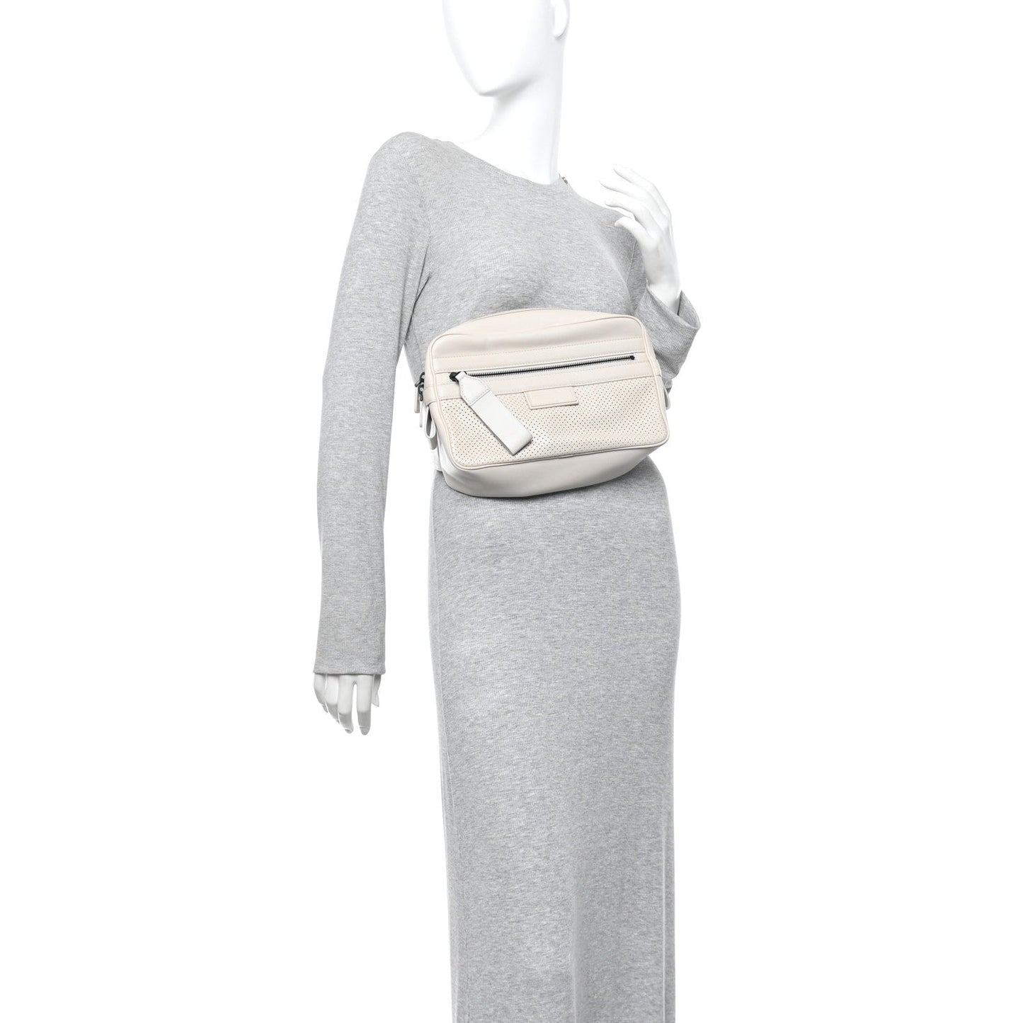 Perforated Calfskin Leggero Intrecciato Belt Bag Mist Plaster