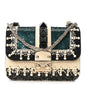 Vitello Beaded Mini Glam Lock Rockstud Flap Black Ivory Green