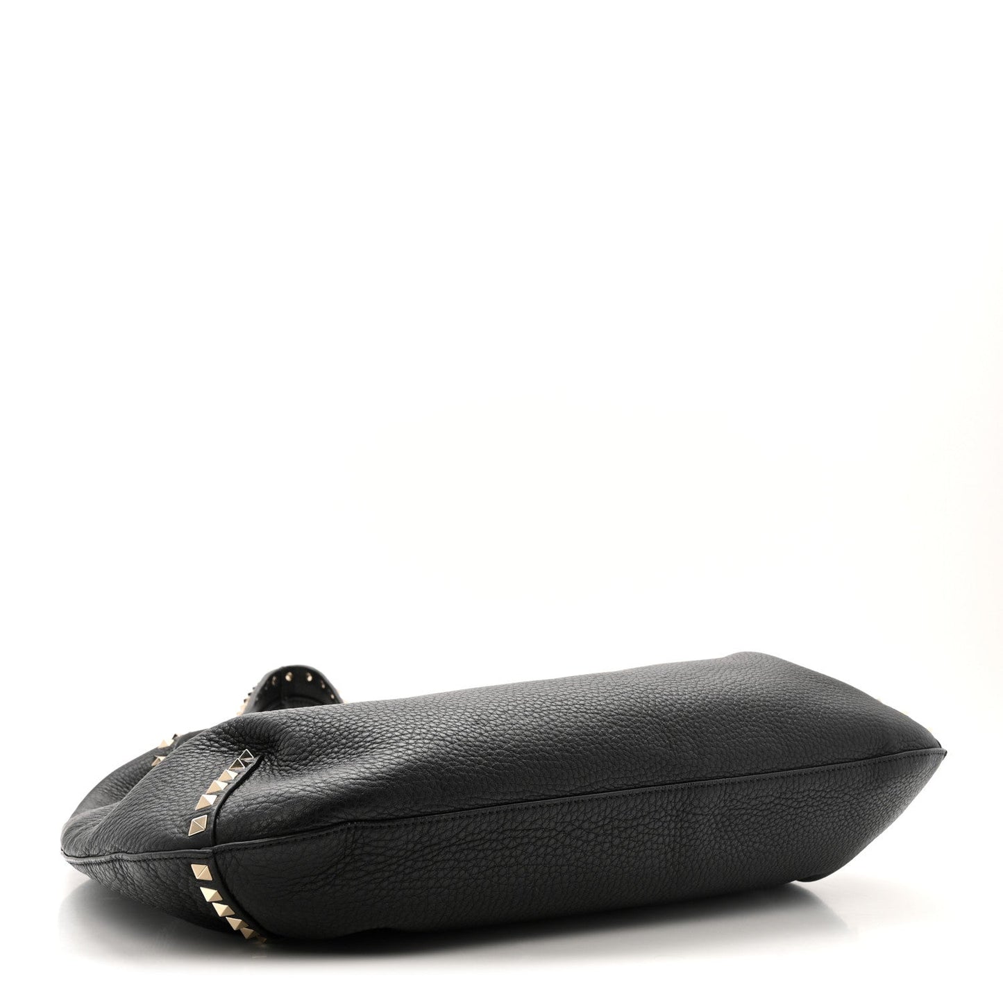 Grained Calfskin Large Rockstud Hobo Black