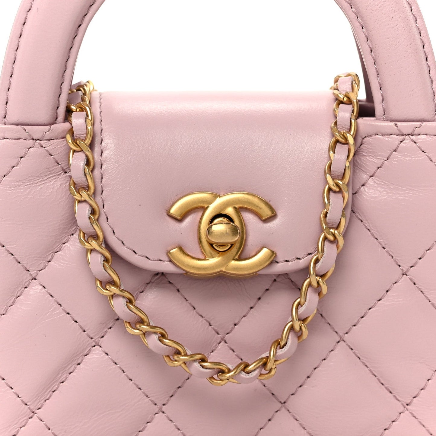 Shiny Aged Calfskin Quilted Mini Nano Kelly Shopper Light Pink