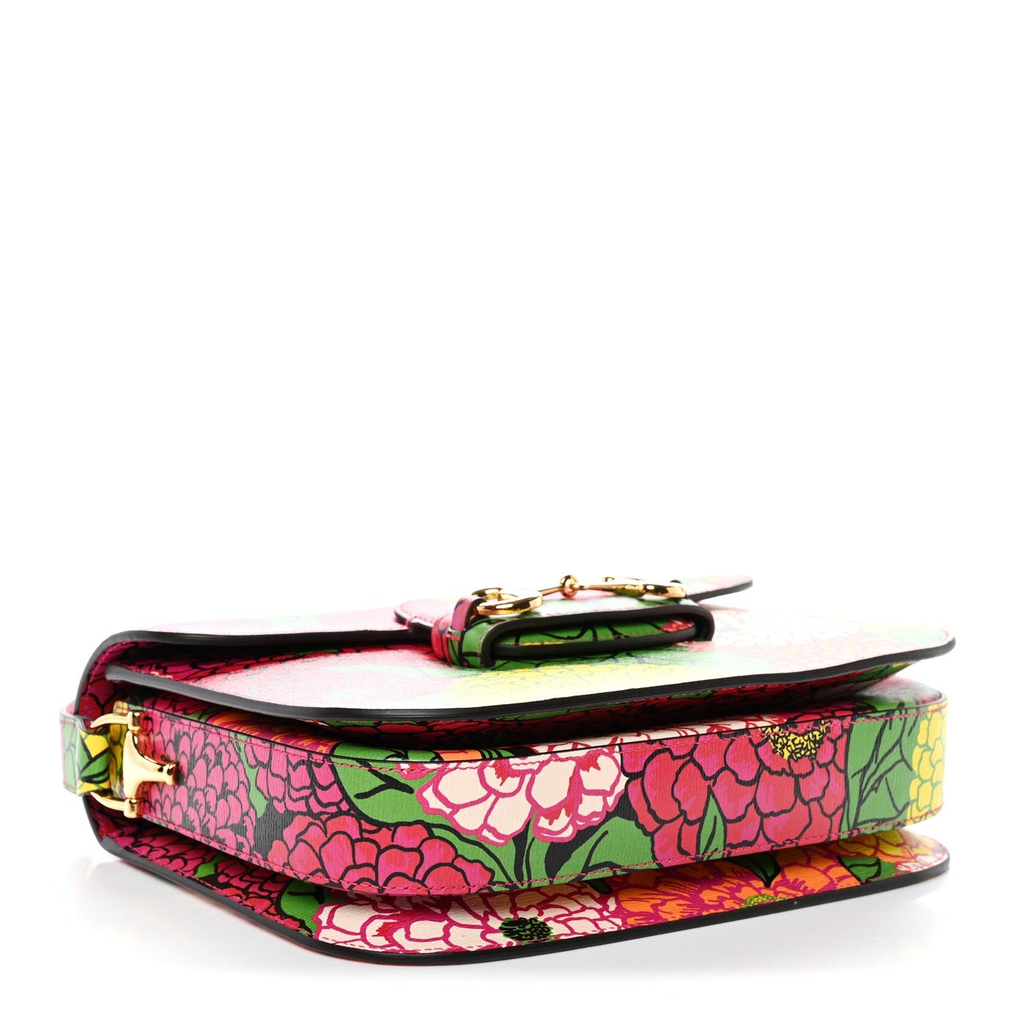 X KEN SCOTT New Shangai Calfskin Pomponica Print Horsebit 1955 Shoulder Bag Multicolor Fuxia Pompon