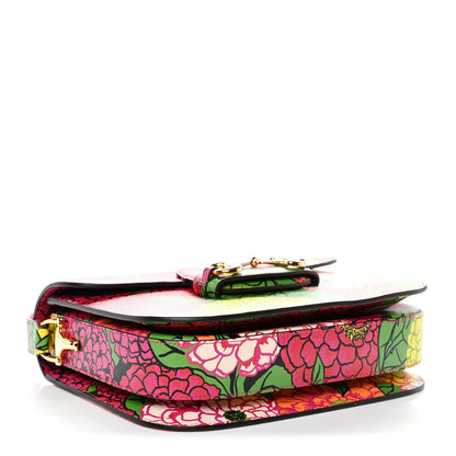 X KEN SCOTT New Shangai Calfskin Pomponica Print Horsebit 1955 Shoulder Bag Multicolor Fuxia Pompon