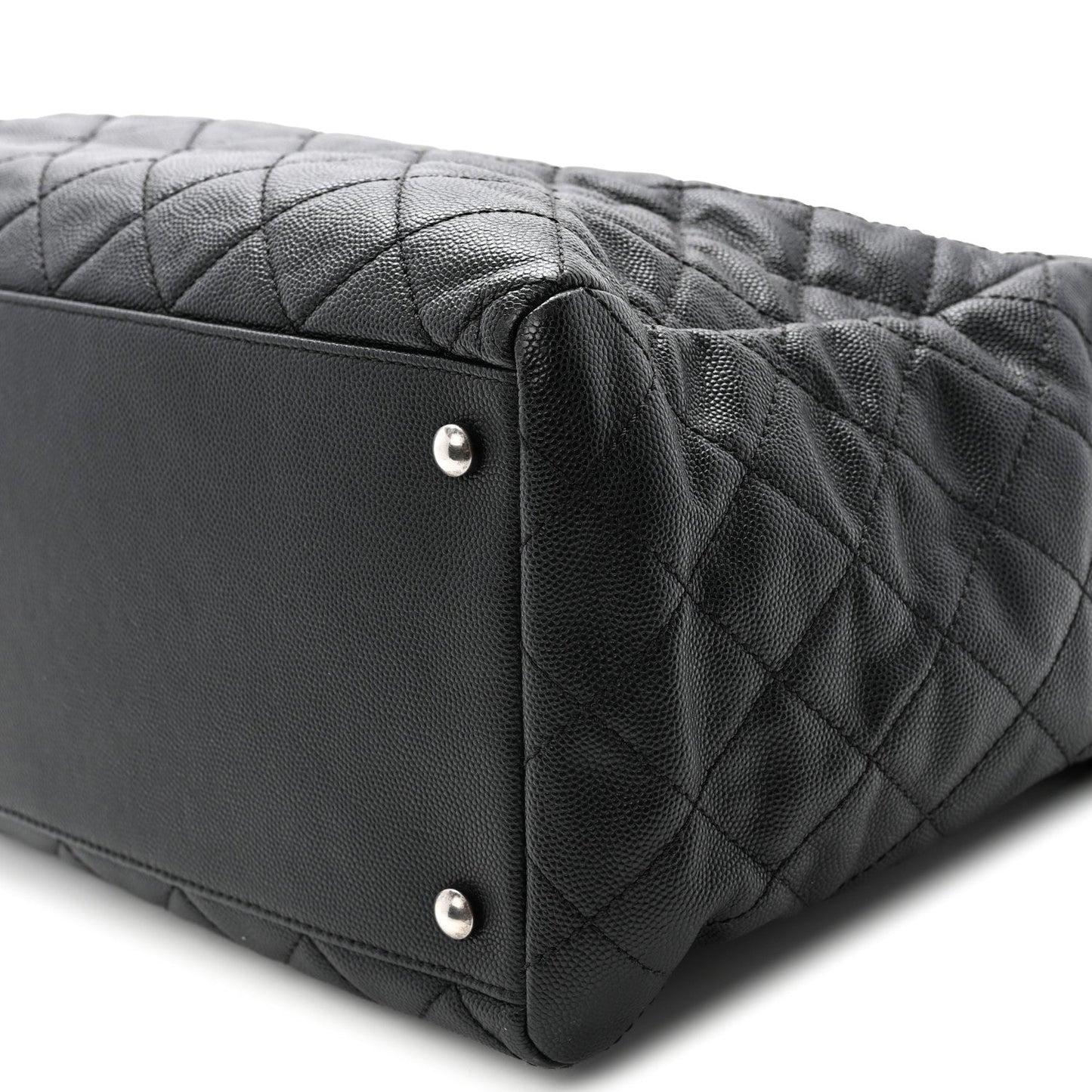 Caviar Quilted Large Coco Handle Shopping Tote Black