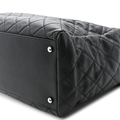 Caviar Quilted Large Coco Handle Shopping Tote Black
