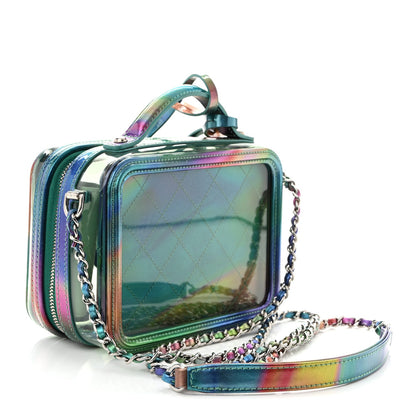 PVC Lambskin Filigree Small CC Filigree Vanity Case Green Multicolor
