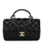 Lambskin Quilted Mini Top Handle Rectangular Flap Black