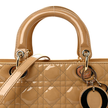 Patent Cannage Large Lady Dior Dark Beige