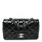 Patent Calfskin Quilted Mini Rectangular Flap Black