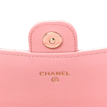 Caviar Quilted Phone Holder Wallet on Removable Chain Pink