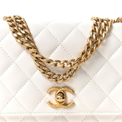 Lambskin Quilted Pillow Crush Wallet On Chain WOC White