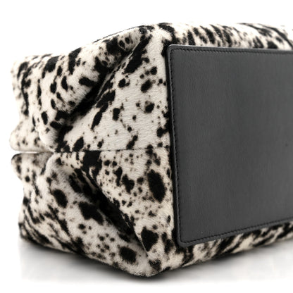 Lambskin Pony Hair Printed Clutch With Chain Black White