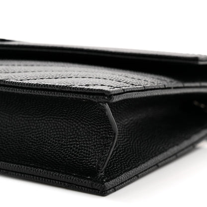 Grain De Poudre Matelasse Chevron Monogram Monochrome Envelope Chain Wallet Black