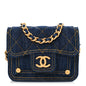 Denim Quilted Double You Card Holder On Chain Blue