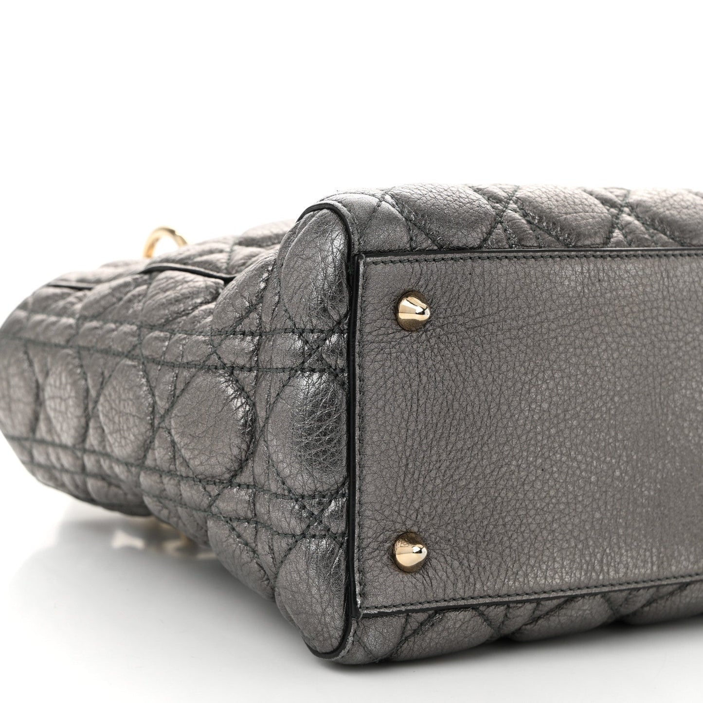 Metallic Grained Calfskin Cannage Medium Supple Lady Dior Steel