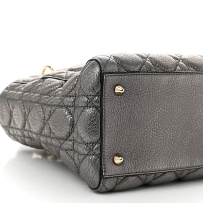 Metallic Grained Calfskin Cannage Medium Supple Lady Dior Steel
