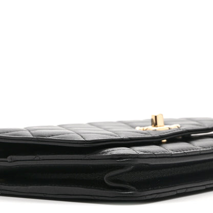 Lambskin Quilted Trendy CC Wallet On Chain WOC Black