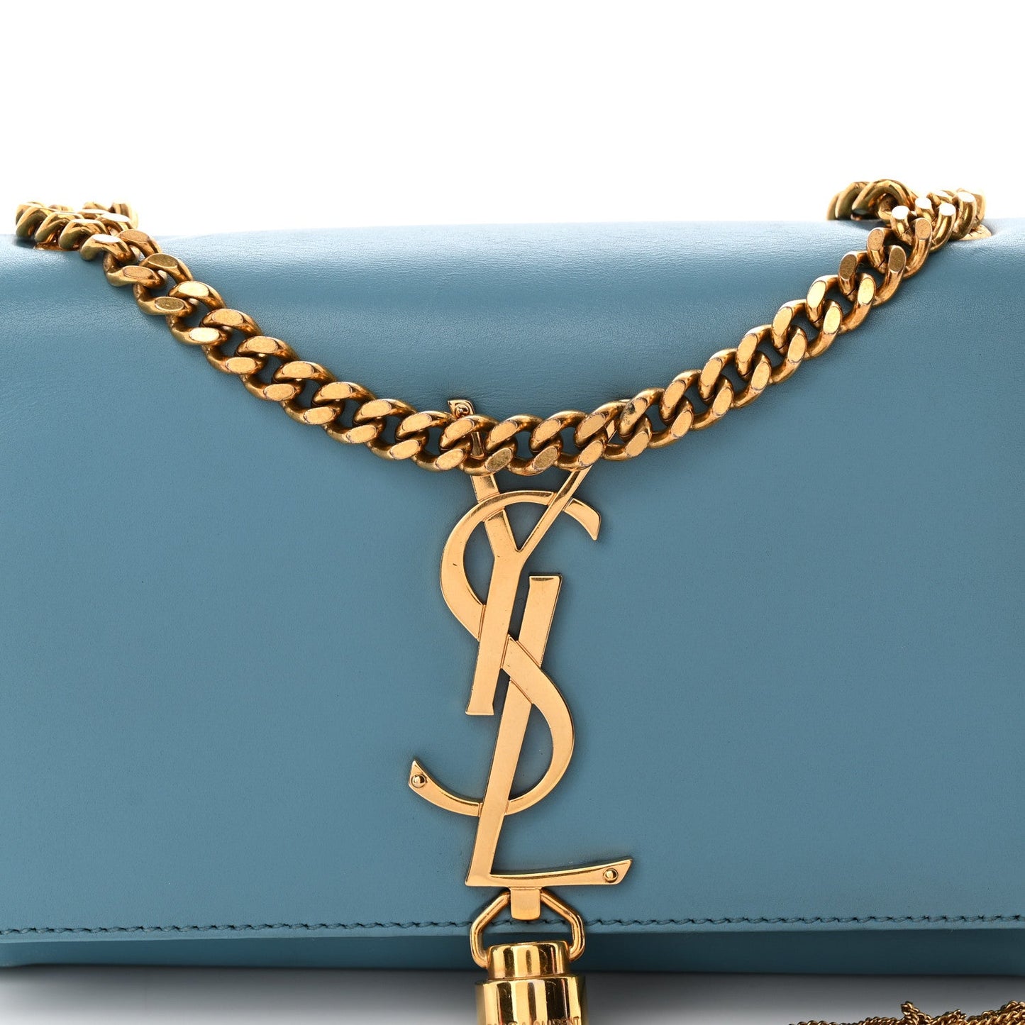 Smooth Calfskin Small Classic Monogram Kate Tassel Satchel Turquoise