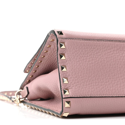 Grained Calfskin Rockstud Flip Lock Tote Lipstick