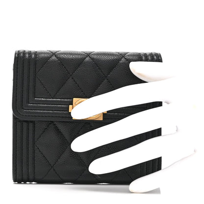 Caviar Quilted Compact Boy Wallet Black