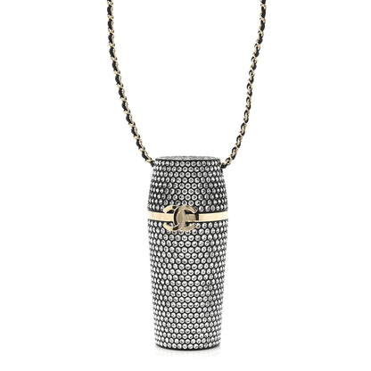 Metal Resin Lambskin Crystal Lipstick Case Long Necklace On Chain Silver Black Gold