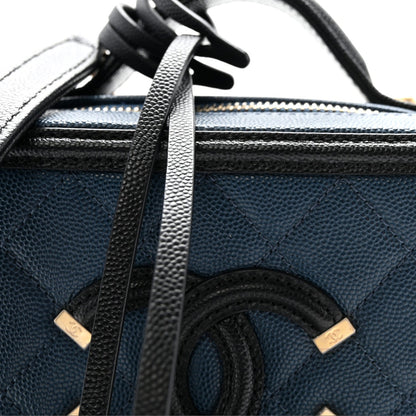 Caviar Quilted Small CC Filigree Vanity Case Navy Black