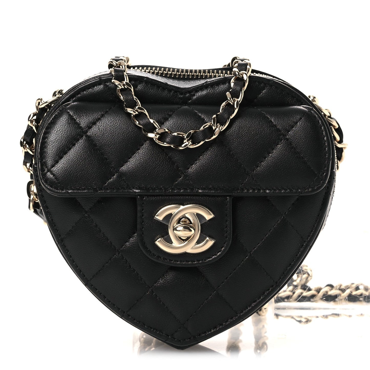 Lambskin Quilted CC In Love Heart Clutch With Chain Black
