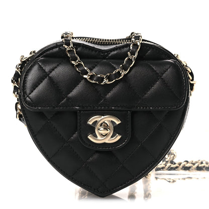 Lambskin Quilted CC In Love Heart Clutch With Chain Black