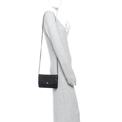 Caviar Quilted Wallet on Chain WOC Black