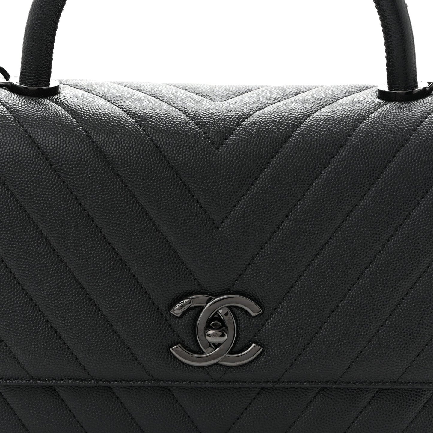 Caviar Chevron Quilted Small Coco Handle Flap So Black