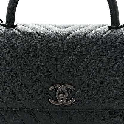 Caviar Chevron Quilted Small Coco Handle Flap So Black