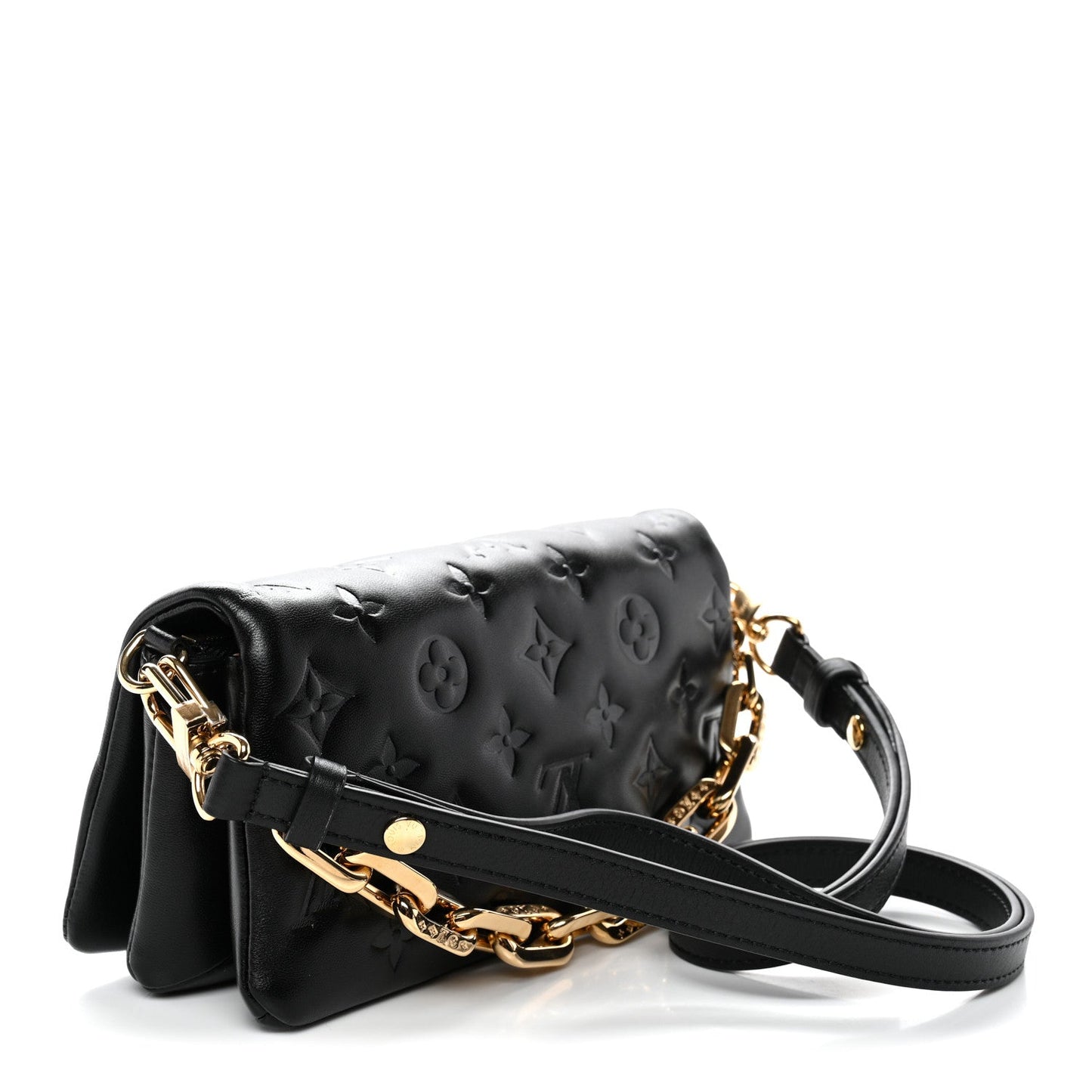 Lambskin Embossed Monogram Pochette Coussin Crossbody Black