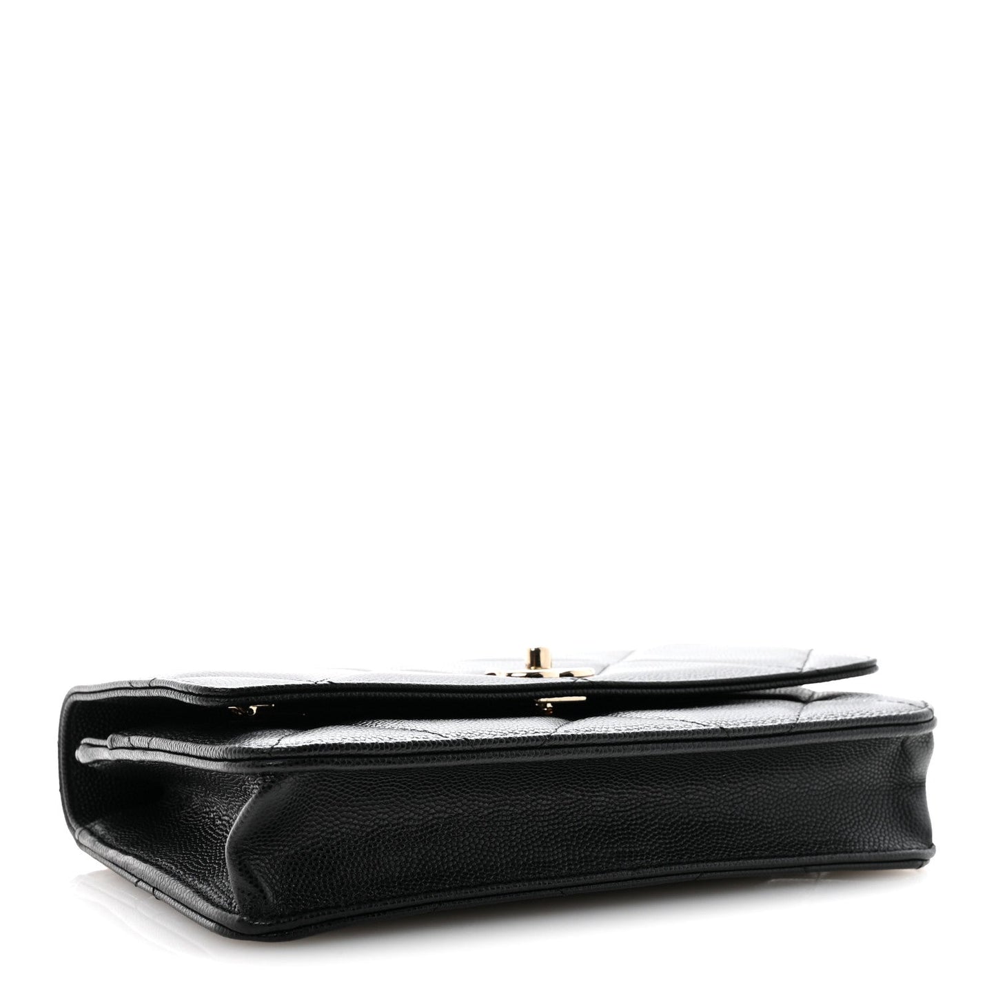 Shiny Caviar Quilted Turnlock Top Handle Wallet On Chain WOC Black