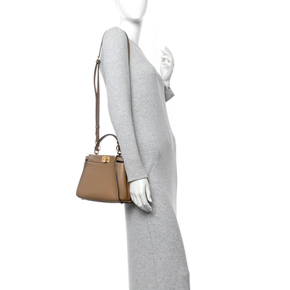 Vitello Seta Fabric Jacquard FF 1974 Mini Peekaboo Iconic Satchel Sand Tobacco Moro