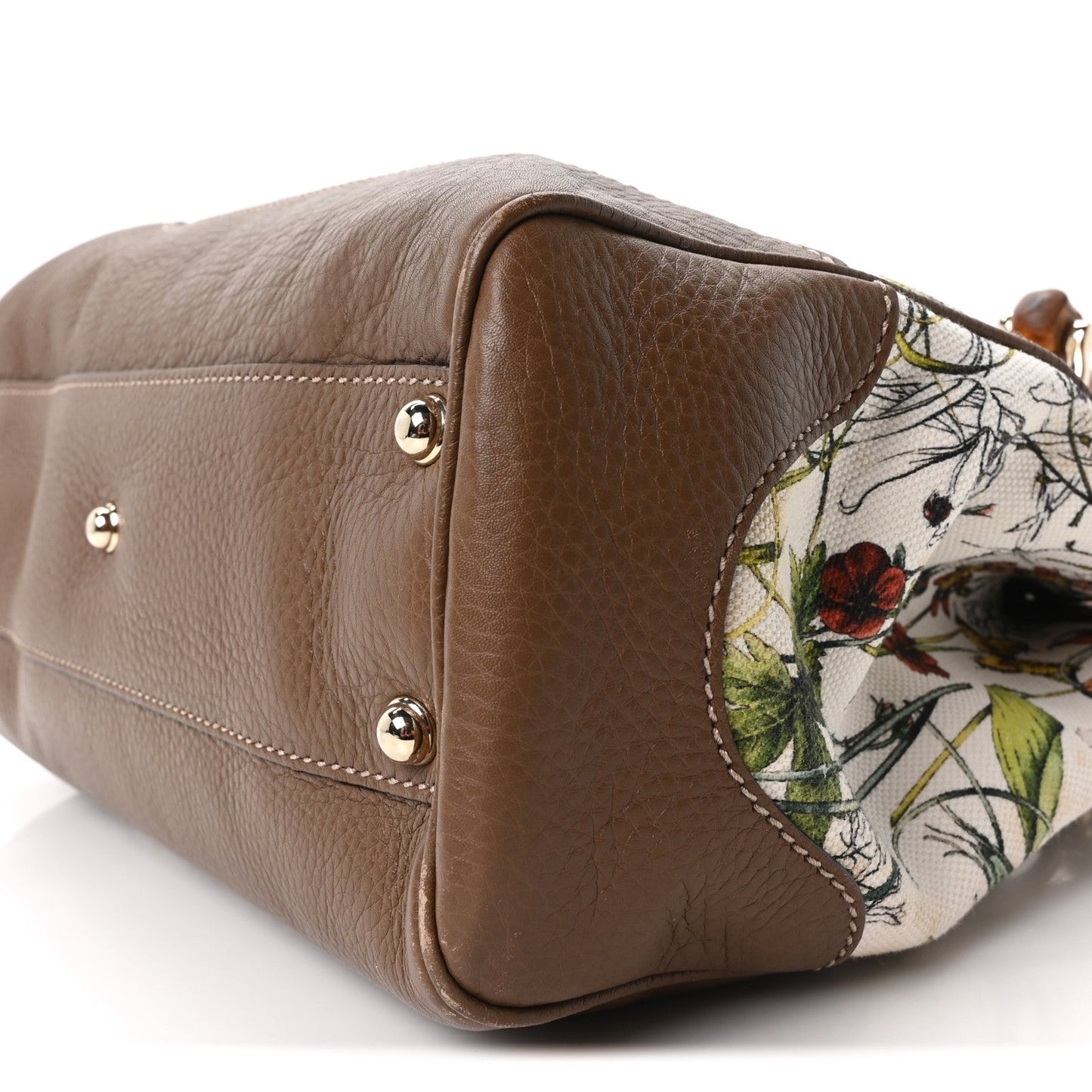 Canvas Floral Small Diana Bamboo Handle Bag Brown