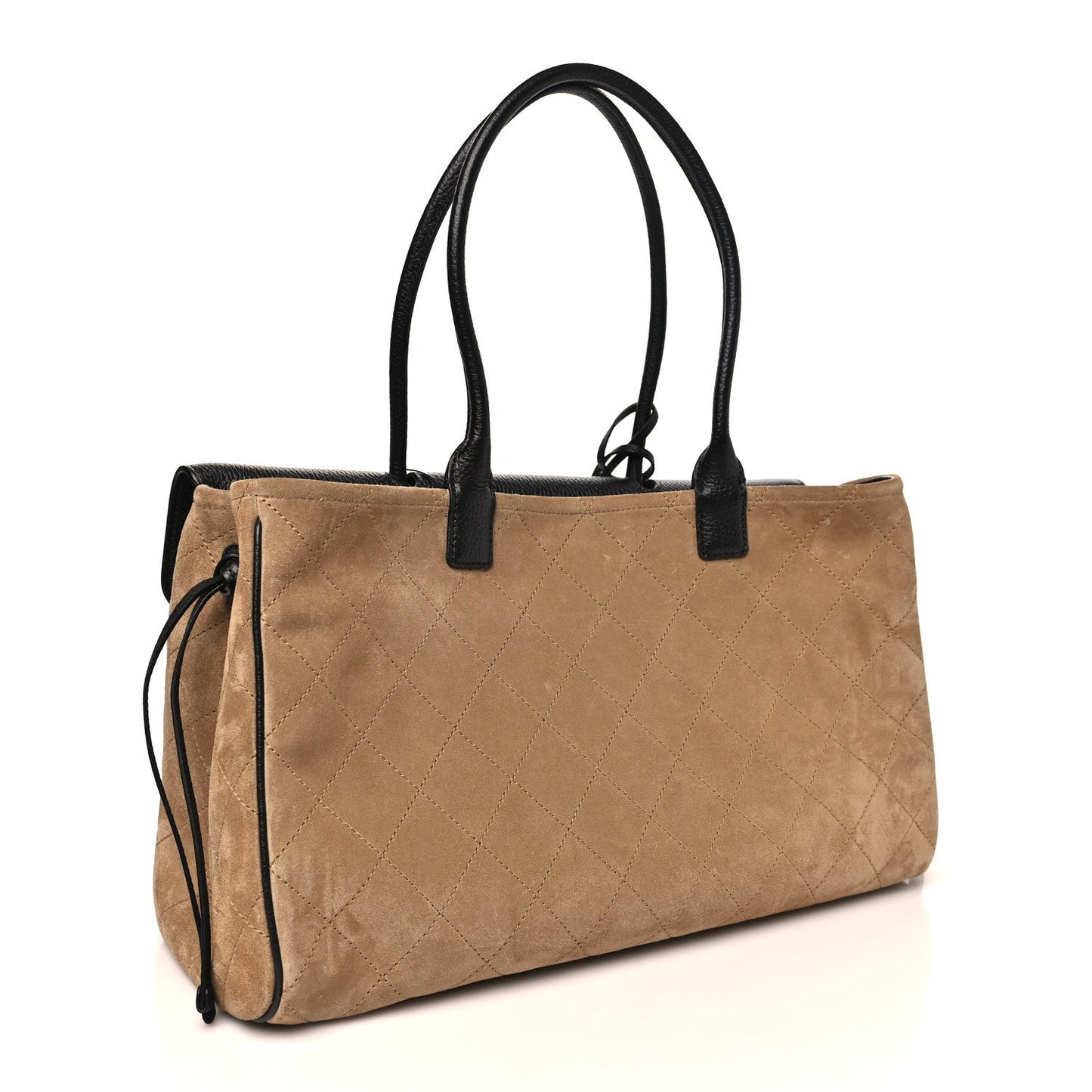 Grained Calfskin Suede Urban Essentials Shopping Bag Dark Beige Black