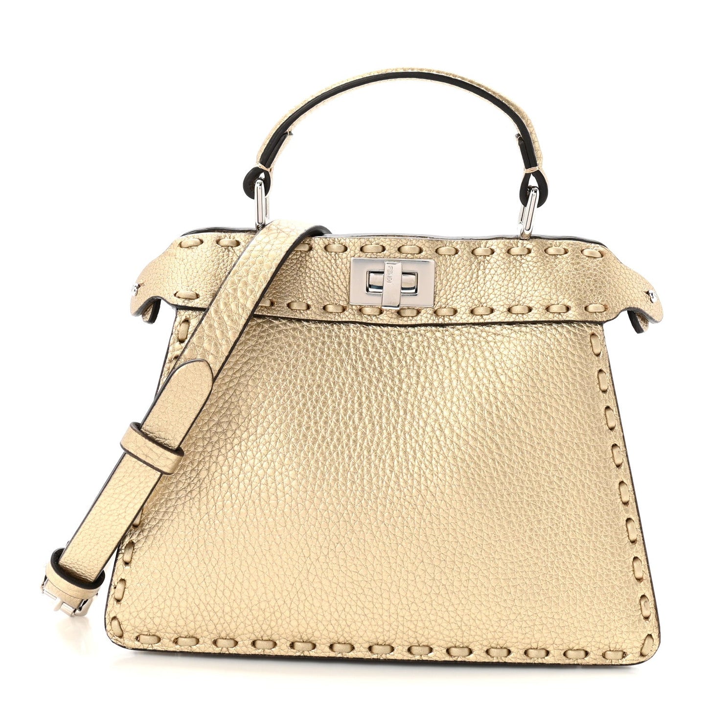 Metallic Cuoio Roma Sellerissima Nappa Sintetica Tape Stitch Petite Peekaboo I SEE U Iconic Satchel Platino