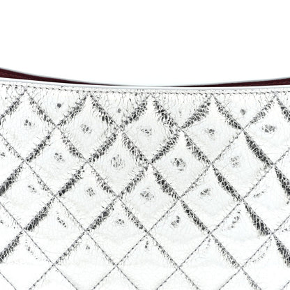 Metallic Aged Calfskin Quilted Hobo Bag Silver