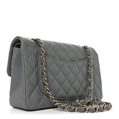 Caviar Quilted Small Double Flap Grey