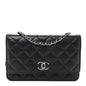 Lambskin Quilted Enamel CC Wallet on Chain WOC Black
