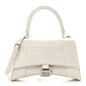Calfskin Crocodile Embossed Small Hourglass Top Handle Bag White
