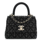 Washed Denim Quilted Coco Handle Clutch With Chain Black