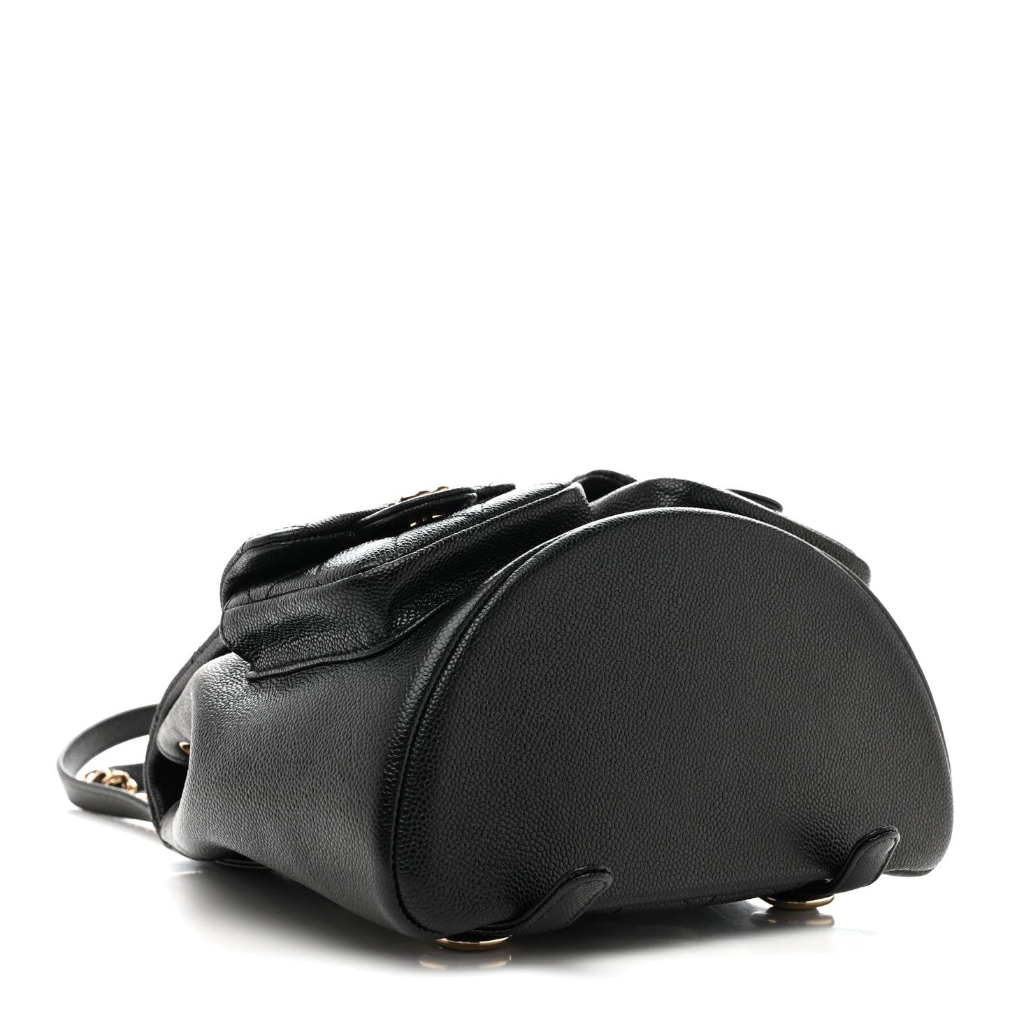 Shiny Caviar Quilted Medium Duma Pockets Drawstring Backpack Black