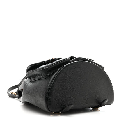 Shiny Caviar Quilted Medium Duma Pockets Drawstring Backpack Black