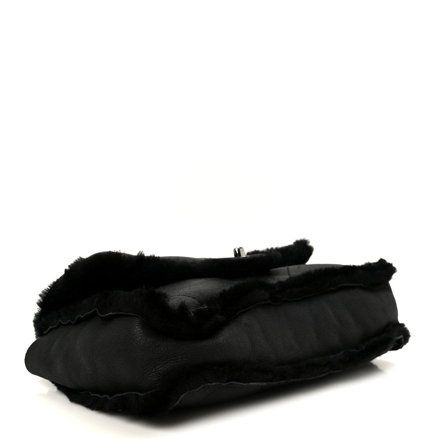 Shearling Quilted Medium Single Flap Black
